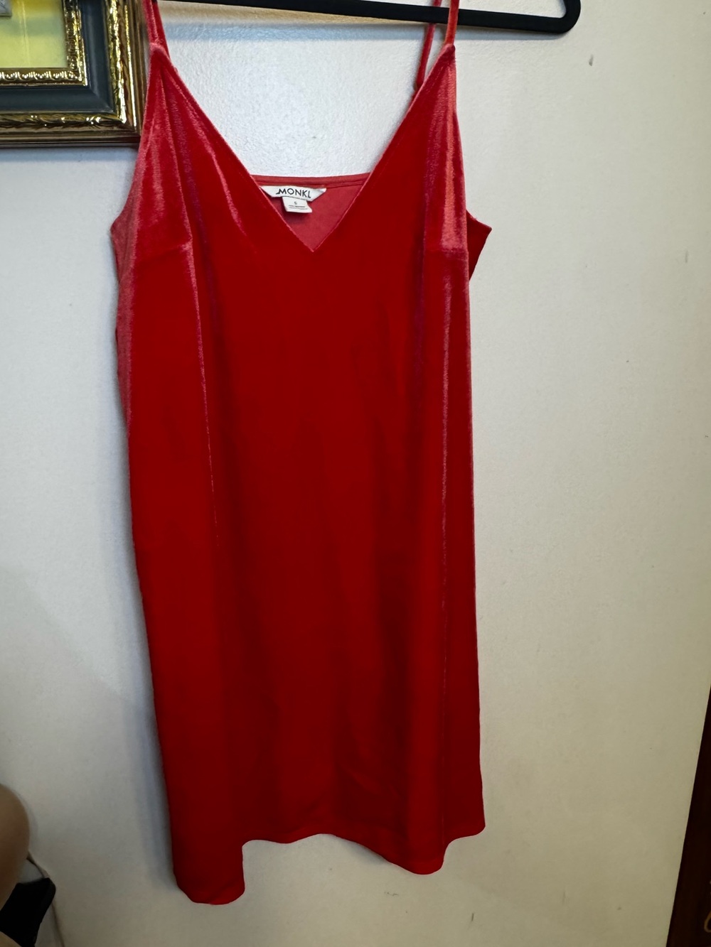 Monki Red Velvet Slip Midi Dress with V-Neck